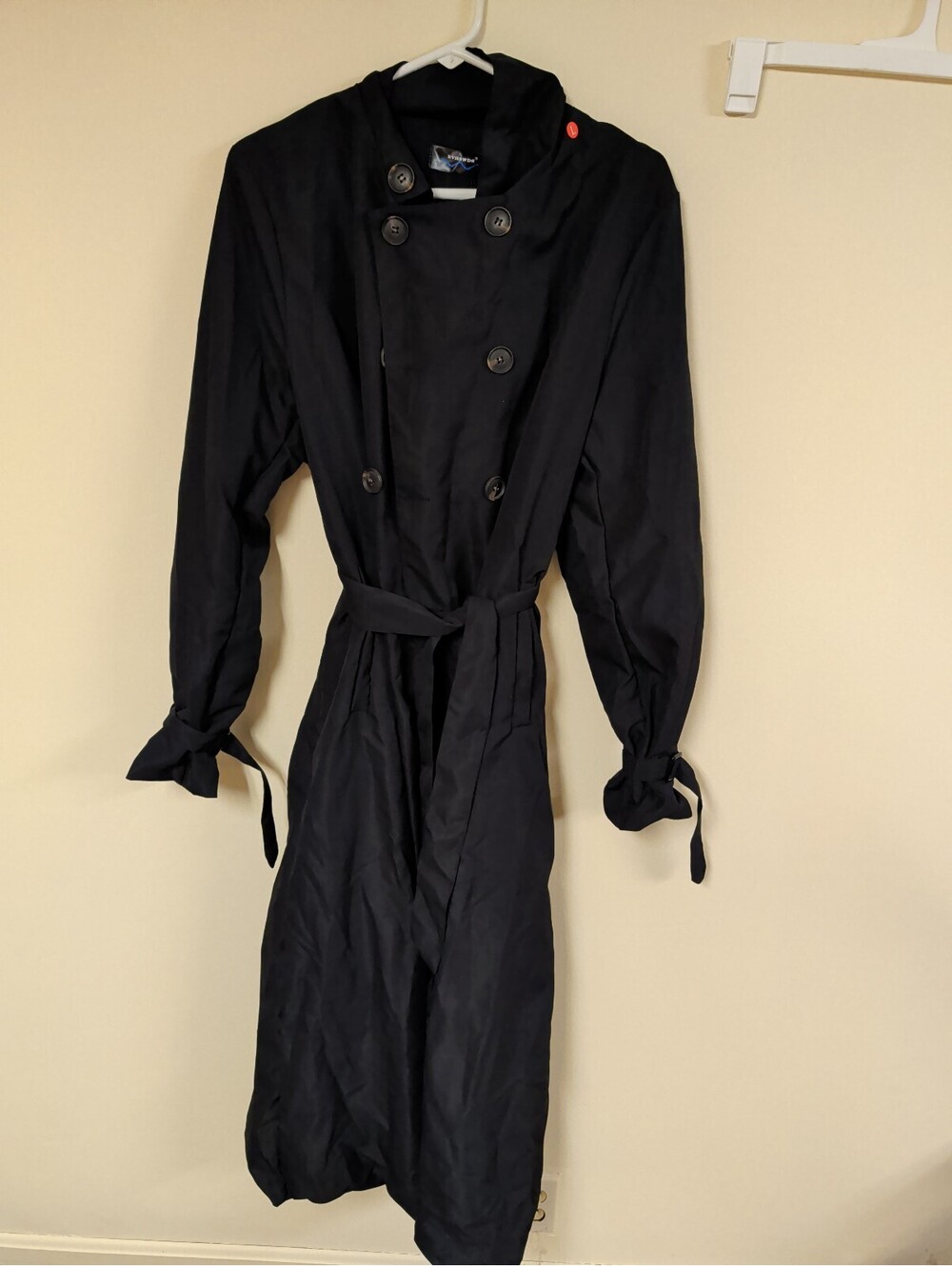 RVHSWDS Black Long Trench Coat with Belt and Button Details Size L